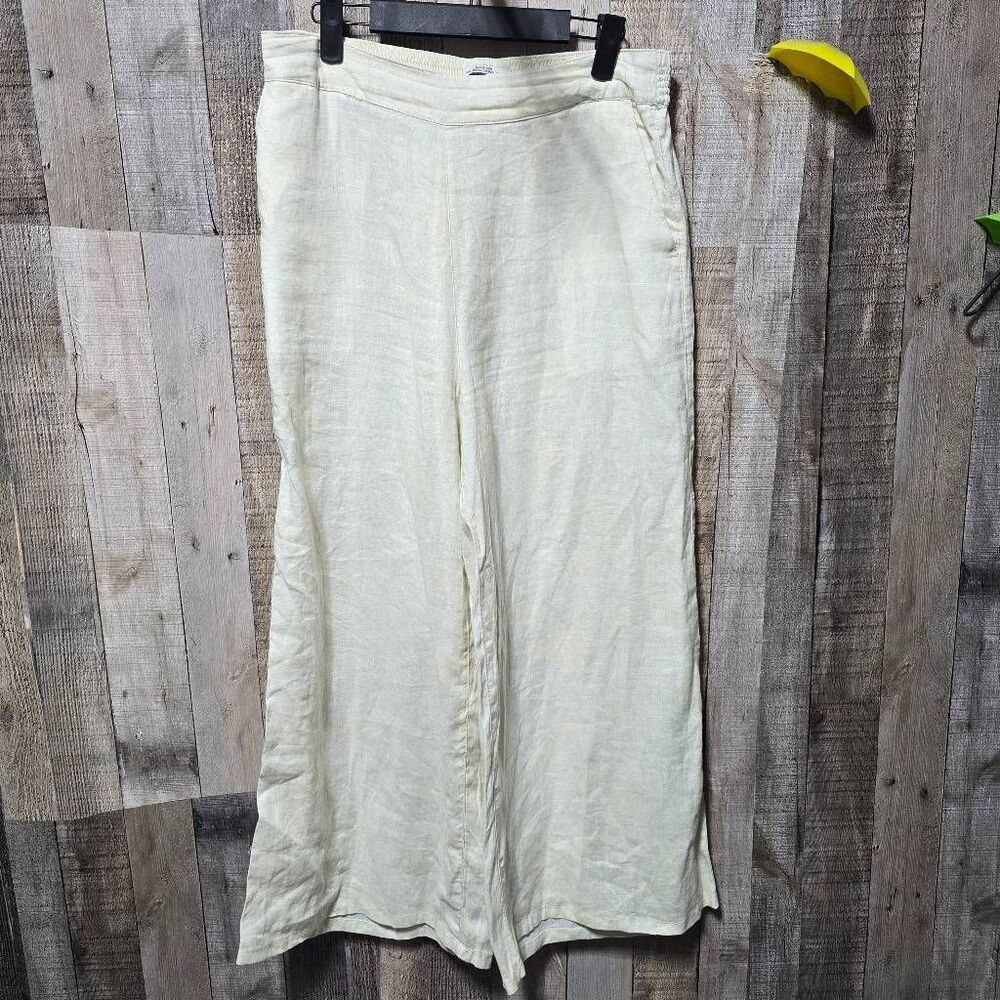 Nicole Miller 100% European Flax Linen Wide Leg Crop Pants Large Tropical Print